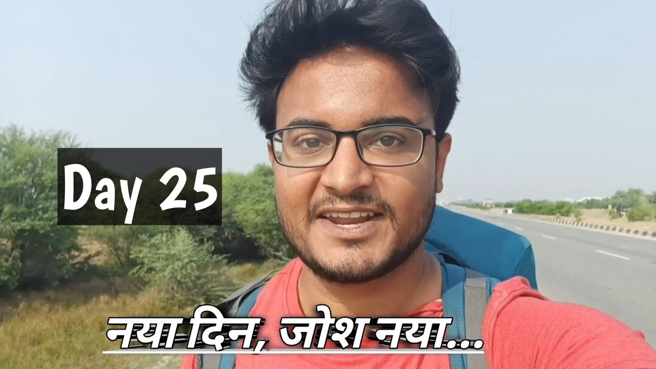 "Pradeep Bhatt standing on a dusty road in Rajasthan during his solo journey from Bahakwa to Tonk, featuring vibrant landscape and local culture, symbolizing 'Deep Walks Deep Talks'."